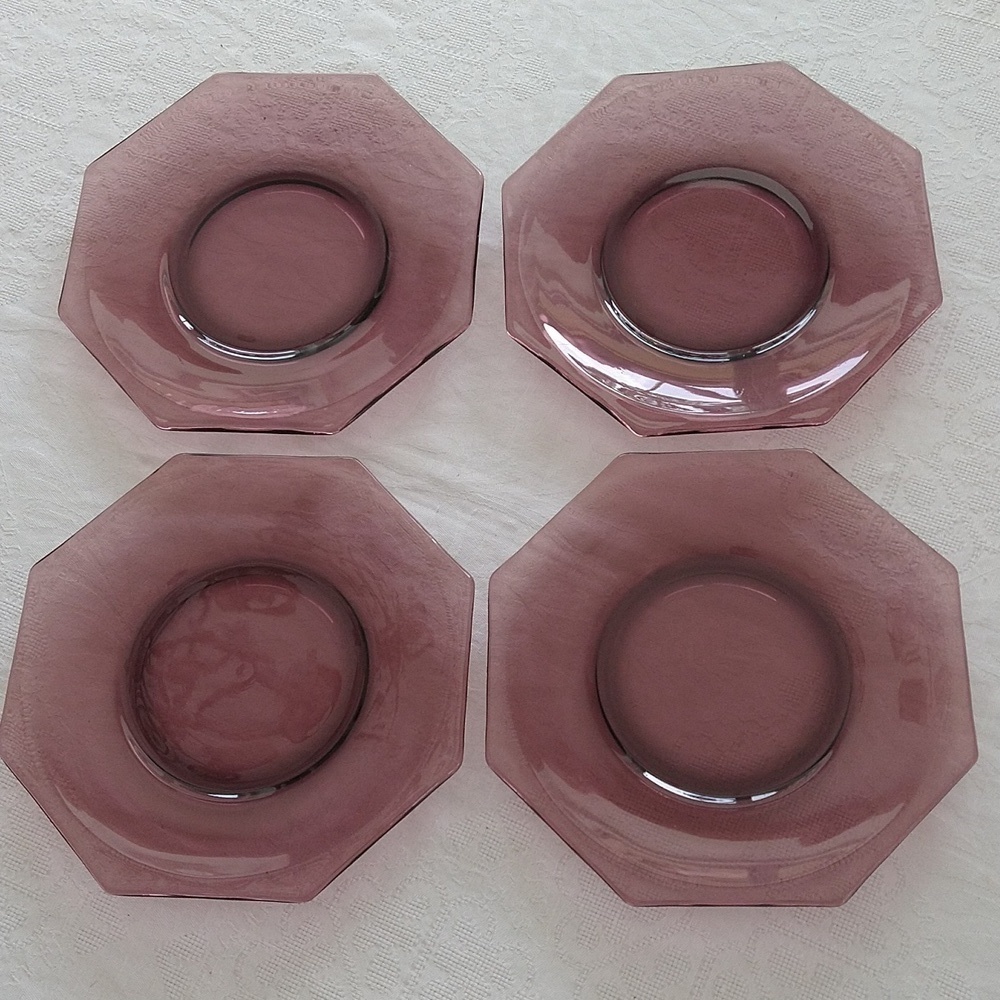 Vintage amethyst purple glass octagonal salad plates set of four